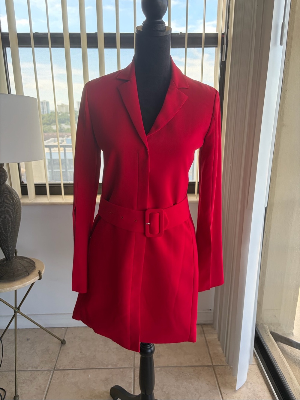 Amanda Uprichard Red Queen Belted Blazer Mini Dress Size Petite P Split Sleeve